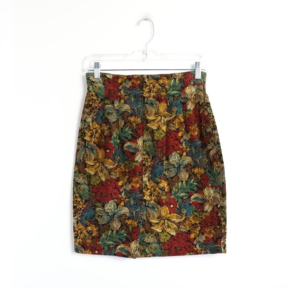 Vintage 70s corduroy floral mini skirt autumn fall high waist XS S 2 4 rug like - Picture 5 of 8